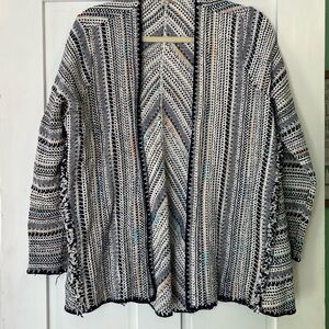 Lucky Brand Black & White Striped Open-Front Cardigan with Subtle Color Specks